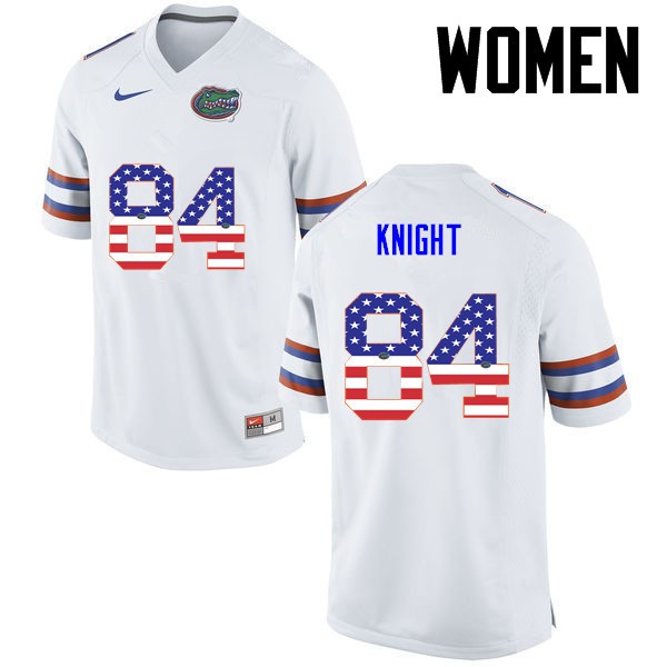 Florida Gators Women #84 Camrin Knight College Football USA Flag Fashion White